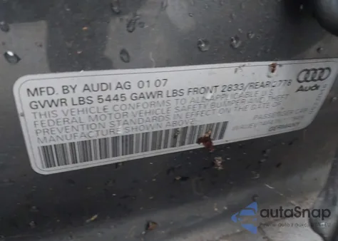 2007 Audi A6 4.2 z USA, uszkodzony, nr VIN WAUEV74F47N111949